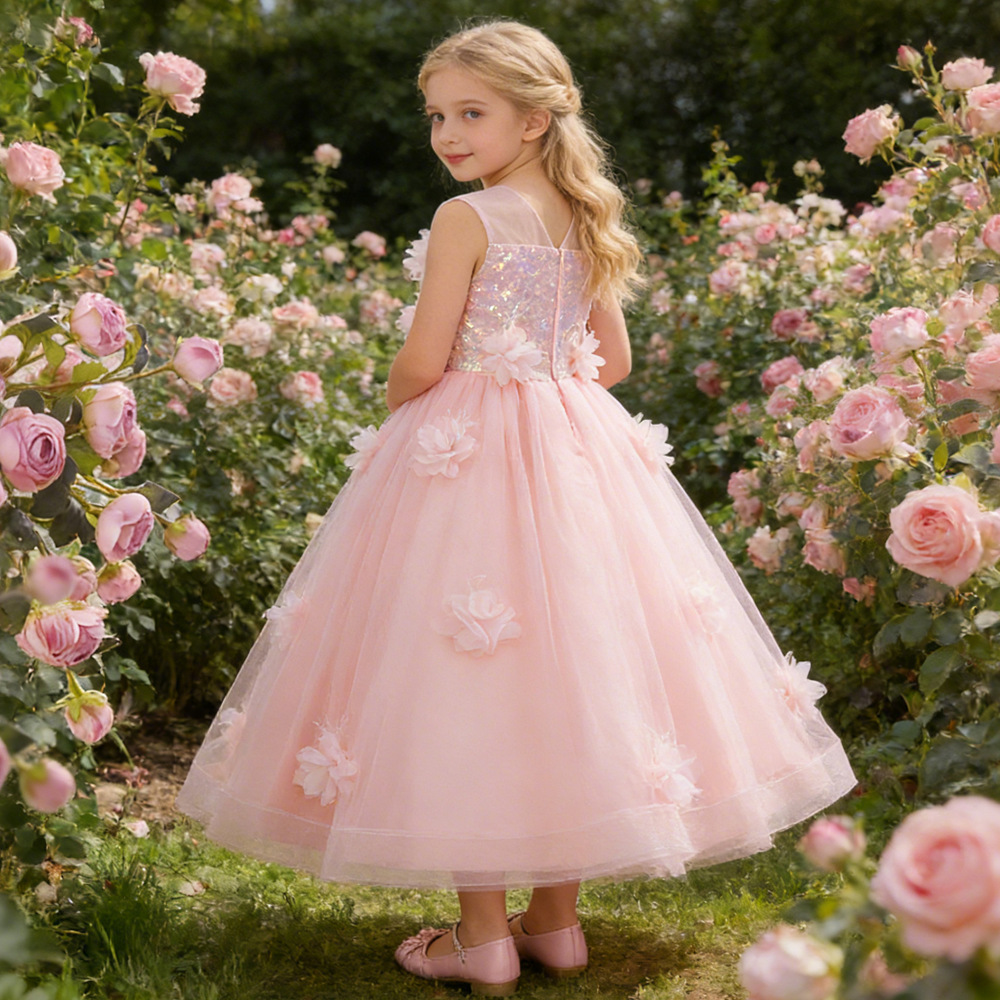 Vestido infantil vestido floral tridimensional vestido de princesa vestido de fiesta de cumpleaños vestido de niña floral vestido de niña
