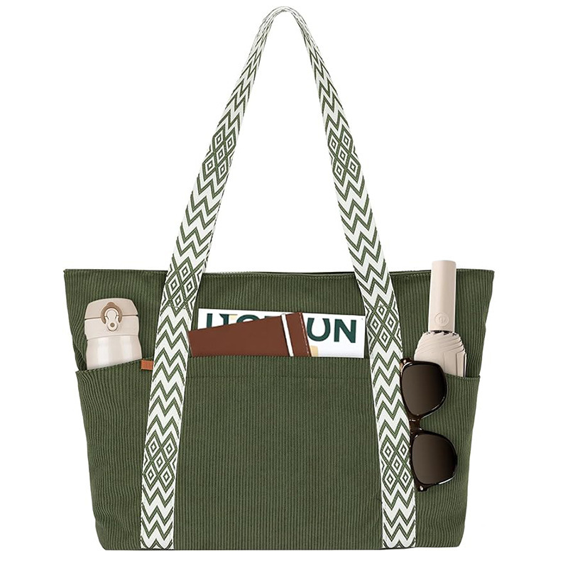 In-stock cross-border women's corduroy tote bag, laptop work handbag with bohemian style shoulder strap