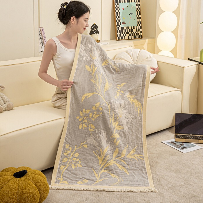 2025 Light Luxury New Style Cotton Jacquard Tassel Bath Towel Four-Layer Washed Bath Towel Bath Towel Multifunctional Towel Quilt Wholesale