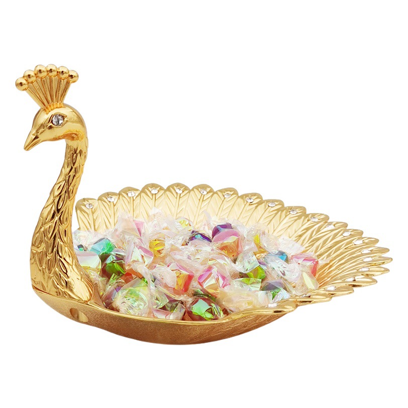 Metal creativo Pavo Real placa tuerca plato de fruta caramelo snack almacenamiento snack placa hogar sala de estar Placa de fruta seca Decoración