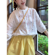 薄款防晒波点刺绣衬衫女夏新款法式复古时尚百搭中袖上衣