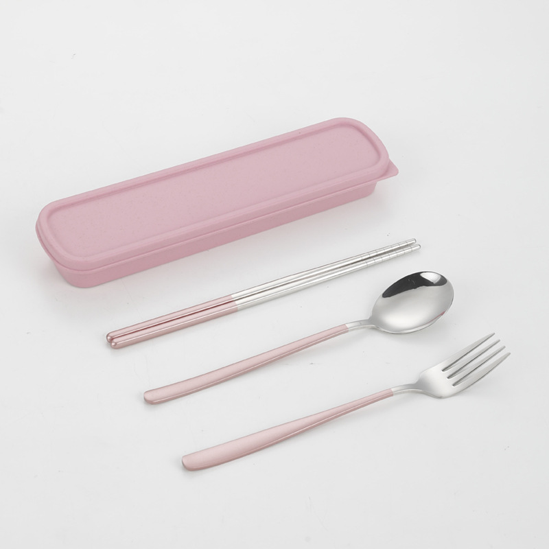 304 vajilla de acero inoxidable cuchara coreana tenedor palillos estudiante portátil conjunto de tres piezas traje creativo regalo puede ser logotipo personalizado