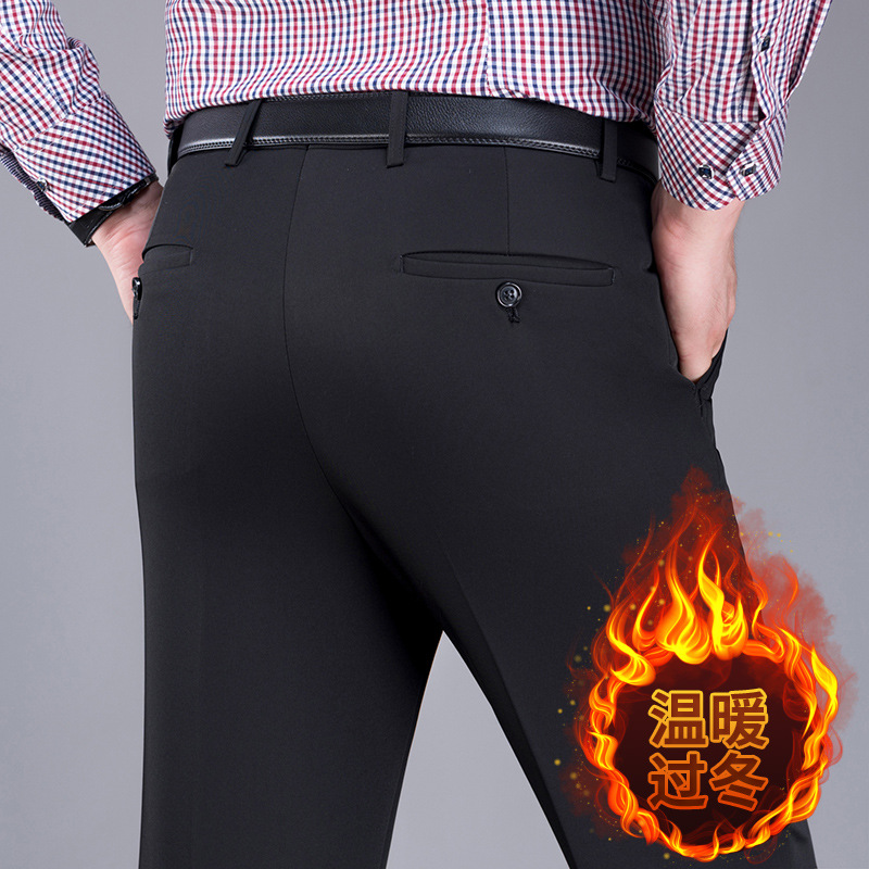 Perki canguro de invierno forrado de lana engrosada pantalones de traje de hombre de mediana edad y ancianos pantalones casuales de cintura alta pantalones de hombre Pantalones de traje