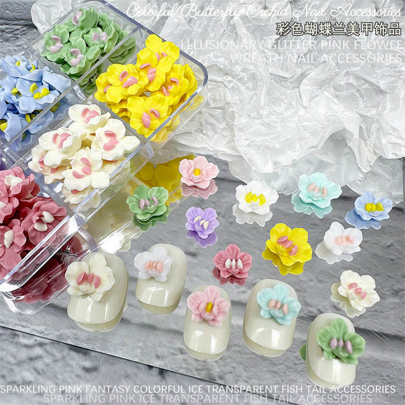 New Colorful Two-color Phalaenopsis Flower Nail Art Patch Handmade DIY Decoration Nail Diamond Headwear Accessories