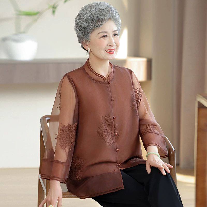Среднего и пожилого возраста летняя мама рубашка иностранная топ старая леди новый китайский стиль кардиган бабушки рубашки
