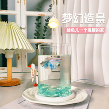 桌面斗鱼缸小型创意玻璃缸生态造景全套网红创意摆件高级感氛围灯