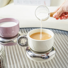 咖啡杯碟陶瓷高颜值创意ins高级感带勺子奶油风甜甜圈早餐杯高端