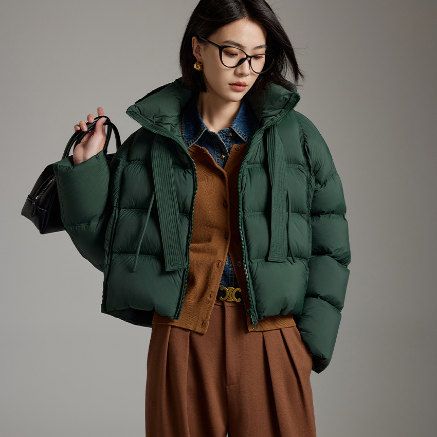 95 오리 다운 재킷 여자 짧은 레이스 업 하이 엔드 이동식 후드 느슨한 따뜻한 재킷 작은 겨울 새로운