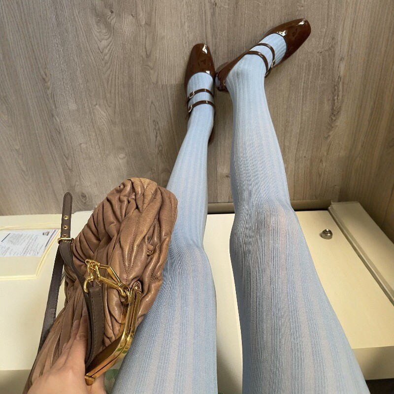 日系jk竖纹麦穗连裤袜子女春秋薄款奶蓝色外穿打底丝袜lolita甜美|undefined
