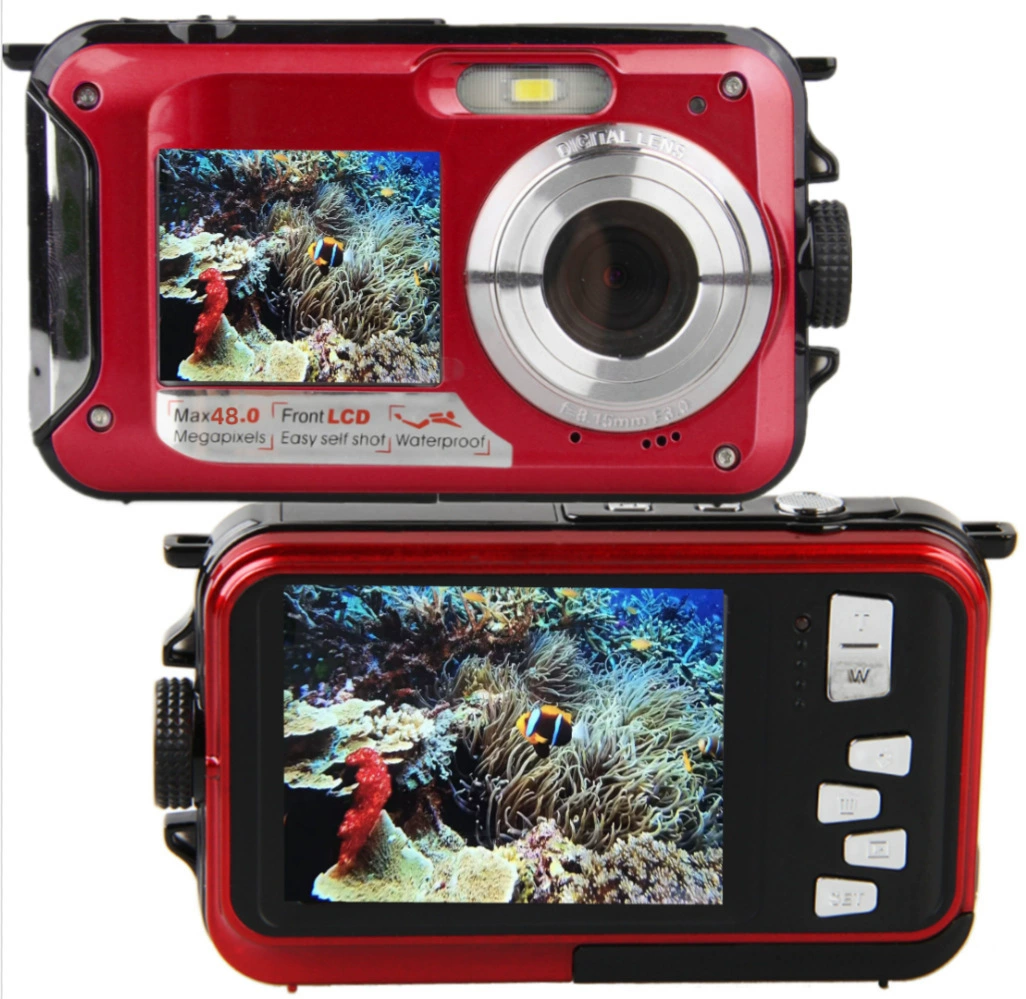 Англоязычная версия подводной камера Full HD 2.7K 48MP, водонепроницаемая для снорклинга с двойным экраном, цифровая камера B368