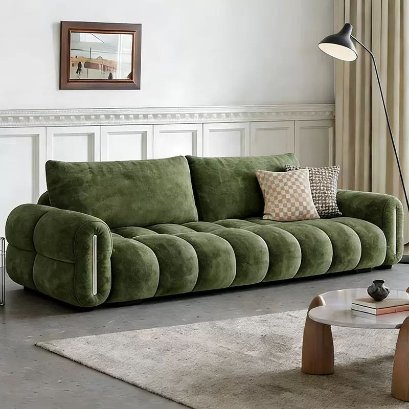 法式复古风绿泡芙沙发网红雪尼尔花瓣沙发小户型直排猫抓布艺沙发