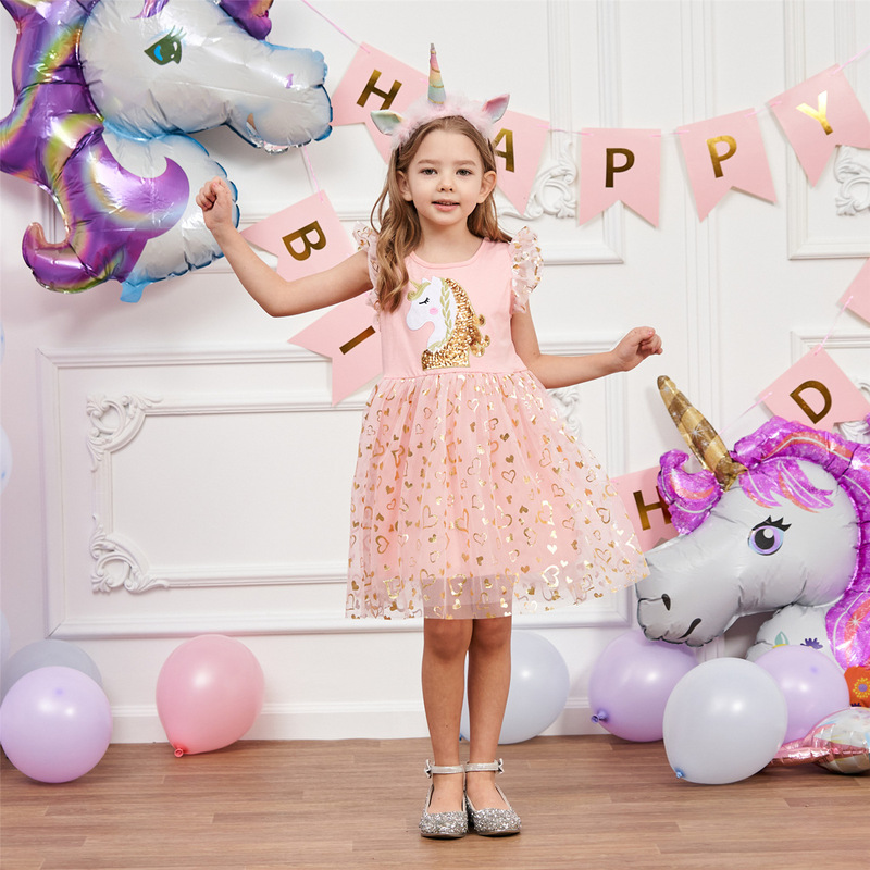 Girls Unicorn Dress Small Kids Spring and Summer New Sleeveless Embroidered Party Dress SH1696