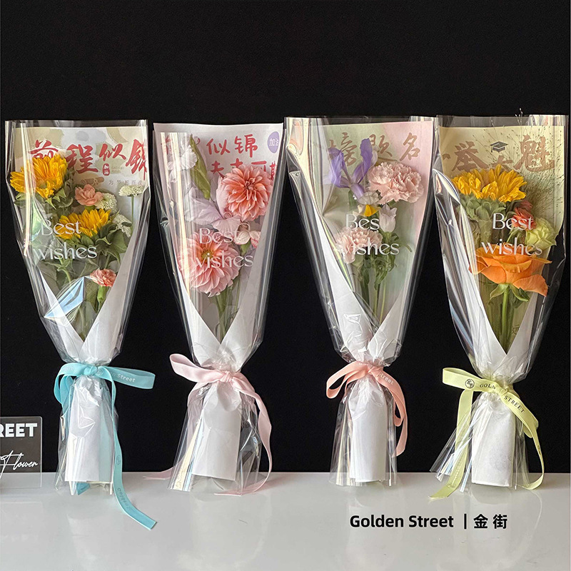 Temporada de graduación Inglés impermeable laminado bolsa de papel kraft ramo rosa opp bolsa floristería arte floral bricolaje bolsa de embalaje de flores