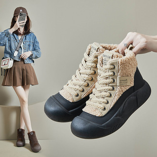 2024 Winter Velvet White Shoes New K-Style Ins Female Students Thick-Soled Heightening Sports Sneakers Casual Xfl28