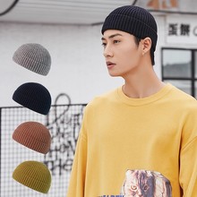 外贸毛线帽男秋冬季嘻哈瓜皮帽子短款潮牌大头围韩版保暖针织冷帽