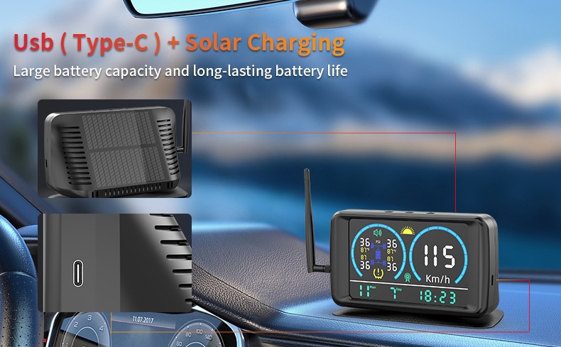 Cross-Border Ultra-Large Screen Tire Pressure Monitor with Time and Temperature Smart Digital Display and Solar-Powered Gps Speed Positioning System