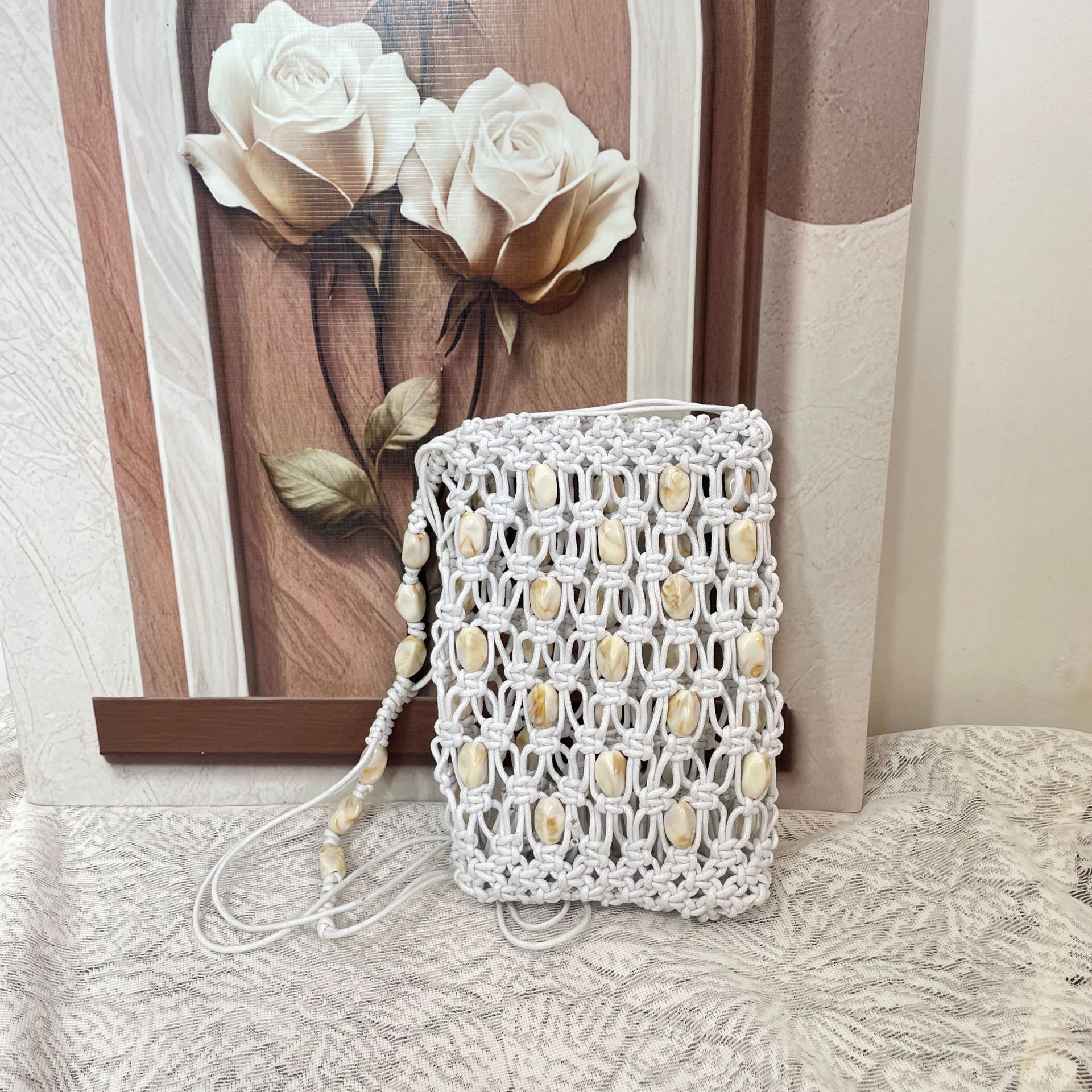 Summer New Bohemian Beaded Wax Rope Phone Bag Luxury Niche Crossbody Bag Versatile Vacation Shoulder Bag For Women - Thumbnail 2