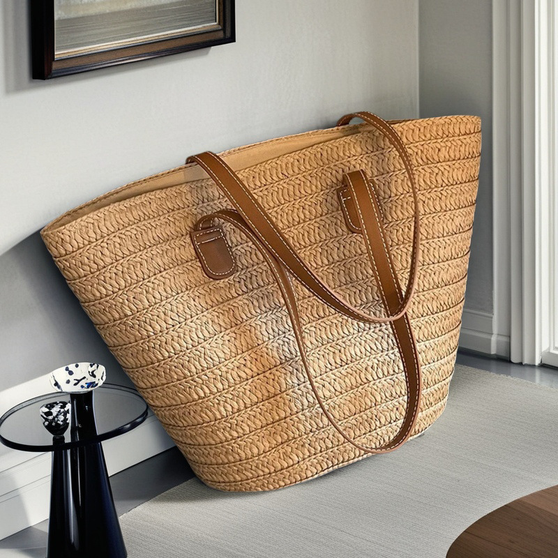 Large-Capacity Fashionable Woven Bag Straw Bag Beach Vacation Bag Summer Shoulder Bag Tote Bag Wide Braided Bag Crossbody Bag