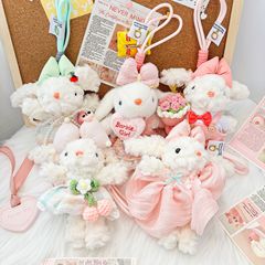 かわいいピンクの耳を垂れたウサギのぬいぐるみのぬいぐるみのおもちゃのバッグのキーホルダーの子供の誕生日プレゼント