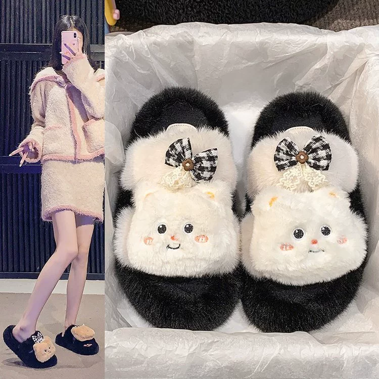 Мультяшный мягкий милый медведь с толстой подошной шерстяной тапочкой женский внешний вид 2024 новый плюшевый дом нескользящий хлопок