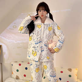 # 秋冬新款睡衣女三层云朵棉夹棉休闲家居服套