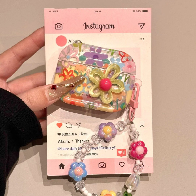 Aplicable airpods3 funda protectora ins tridimensional pequeña flor fresca con colgante airpodspro2 auricular funda tres