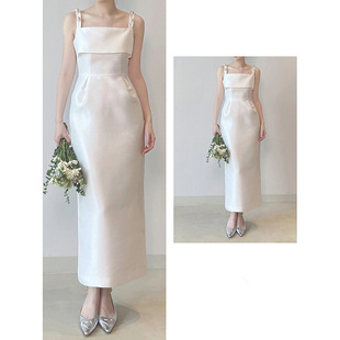 French Retro Suspender Light Wedding Dress Petite Satin Engagement Dress Certificate Registration Dress Can Be Worn Daily