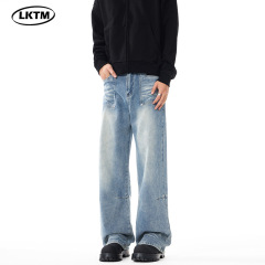 LKTMメンズ # アメリカンレトロ水洗いデザイン感ブルージーンズ男性ファッションブランド
