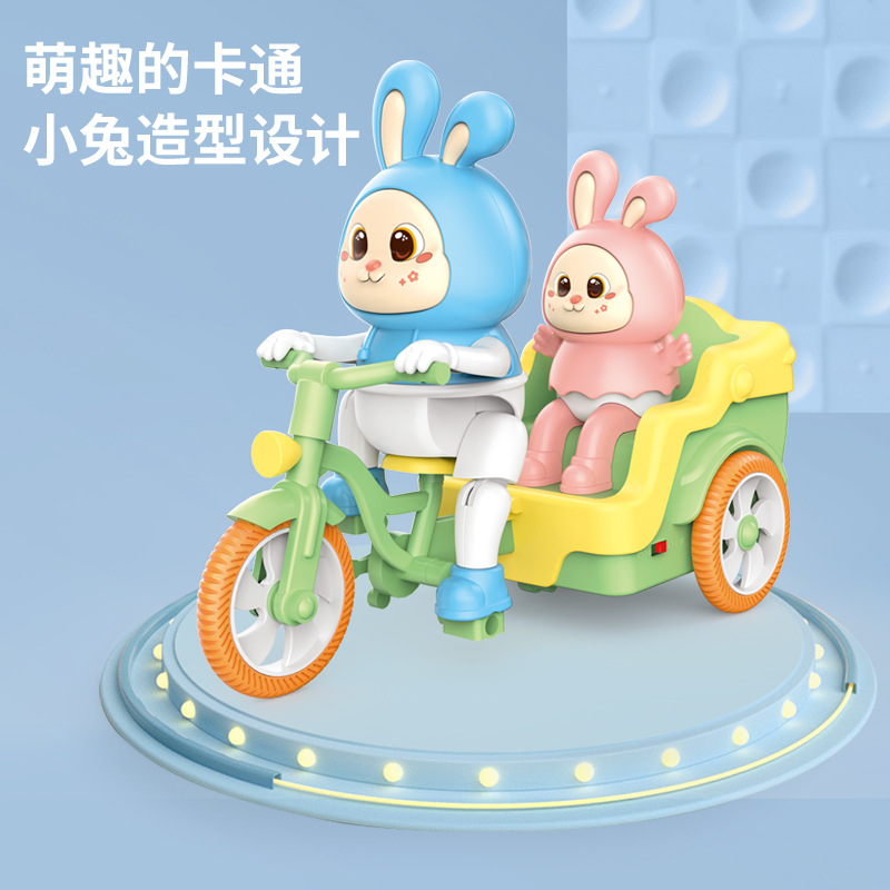 Popular en línea popular de dibujos animados lindo conejo triciclo eléctrico bicicleta colorida luz música niños regalo juguete