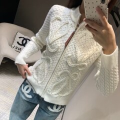 2025秋冬新款名媛风轻奢绞花拉链针织毛衣开衫几何提花绣花外套女