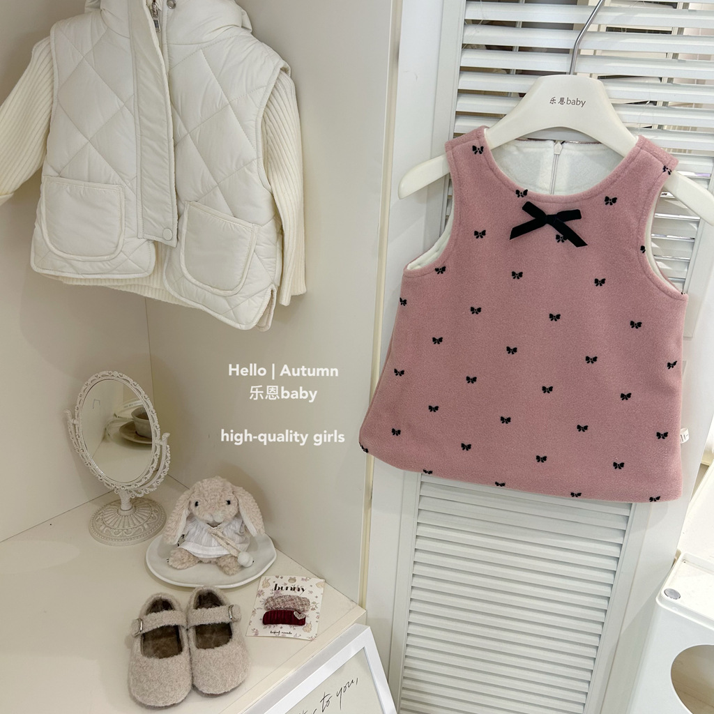 [Ropa para niños Le En] Ropa de año nuevo de invierno para niñas Falda de chaleco de terciopelo rosa occidental Vestido de moda Vestido de princesa