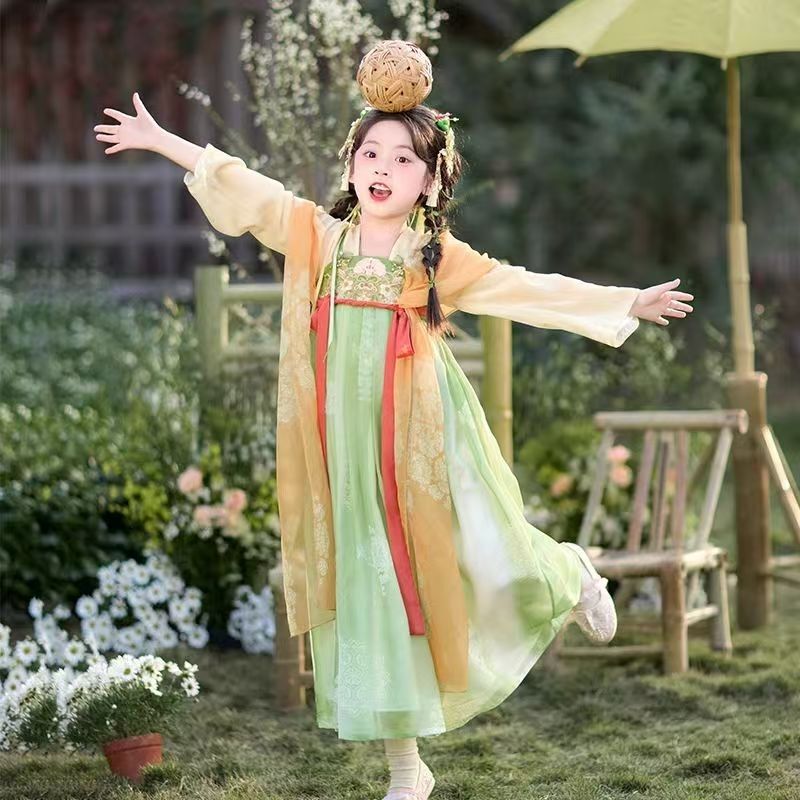 Hanfu for Children and Older Girls, 2025 New Style, New Chinese Style, Tang Dynasty Little Girl Summer Fairy Dress, Ancient Costume