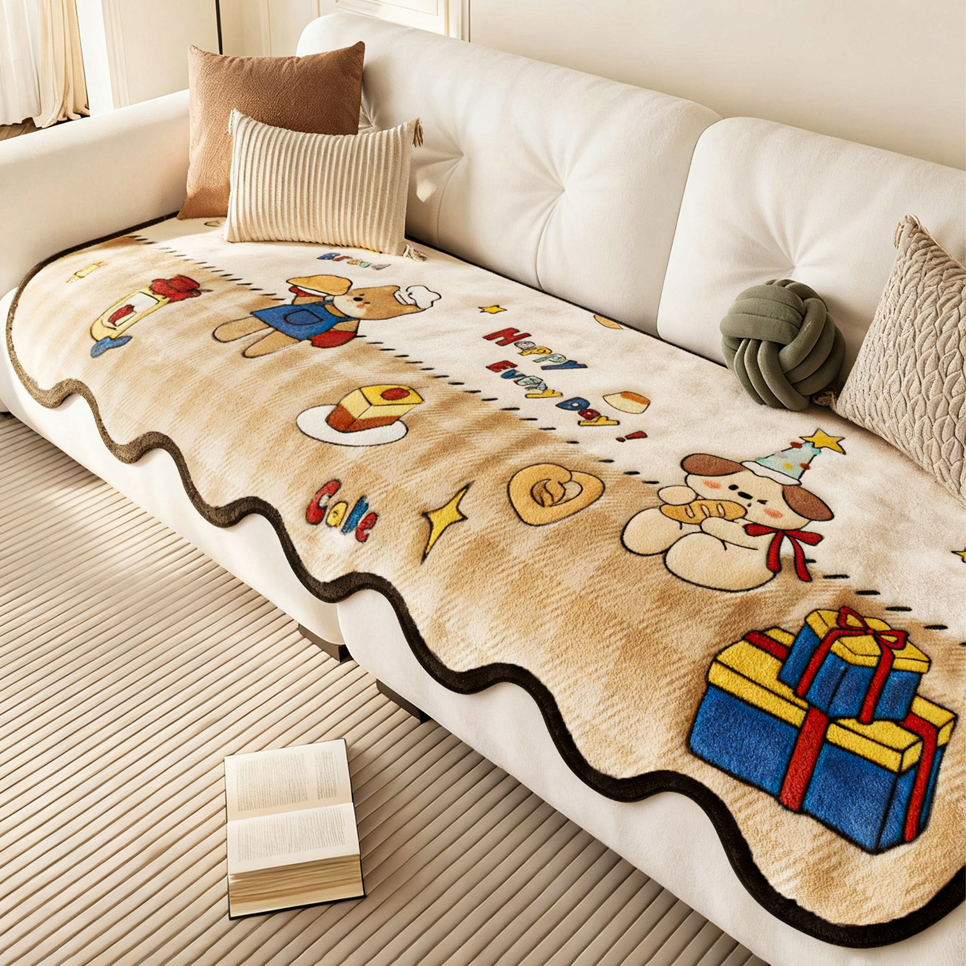 2025 nuevo cojín de sofá grueso peluche cálido sofá cubierta de piel otoño y invierno dibujos animados cojín antideslizante de alta calidad