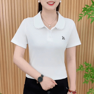 New Middle-Aged High-End T-Shirt Polo Shirt Summer Loose Large Size Top Fashionable Short-Sleeved T-Shirt Women's Short-Sleeved
