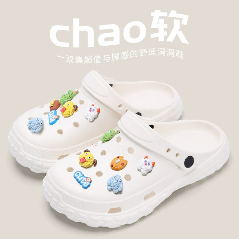 Новые женские крокодиловые туфли 2025 года. Новые мультяшные милые домашние нескользящие пляжные босоножки-баотоу для женщин. Летняя обувь.