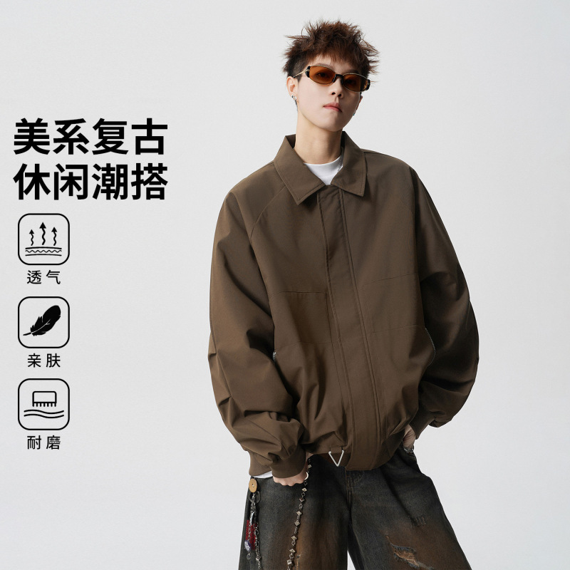 2026 Spring New Style Tops with Lapels, Simple and Versatile Casual Loose Jackets, Men's Trendy Outerwear Wholesale at Low Prices