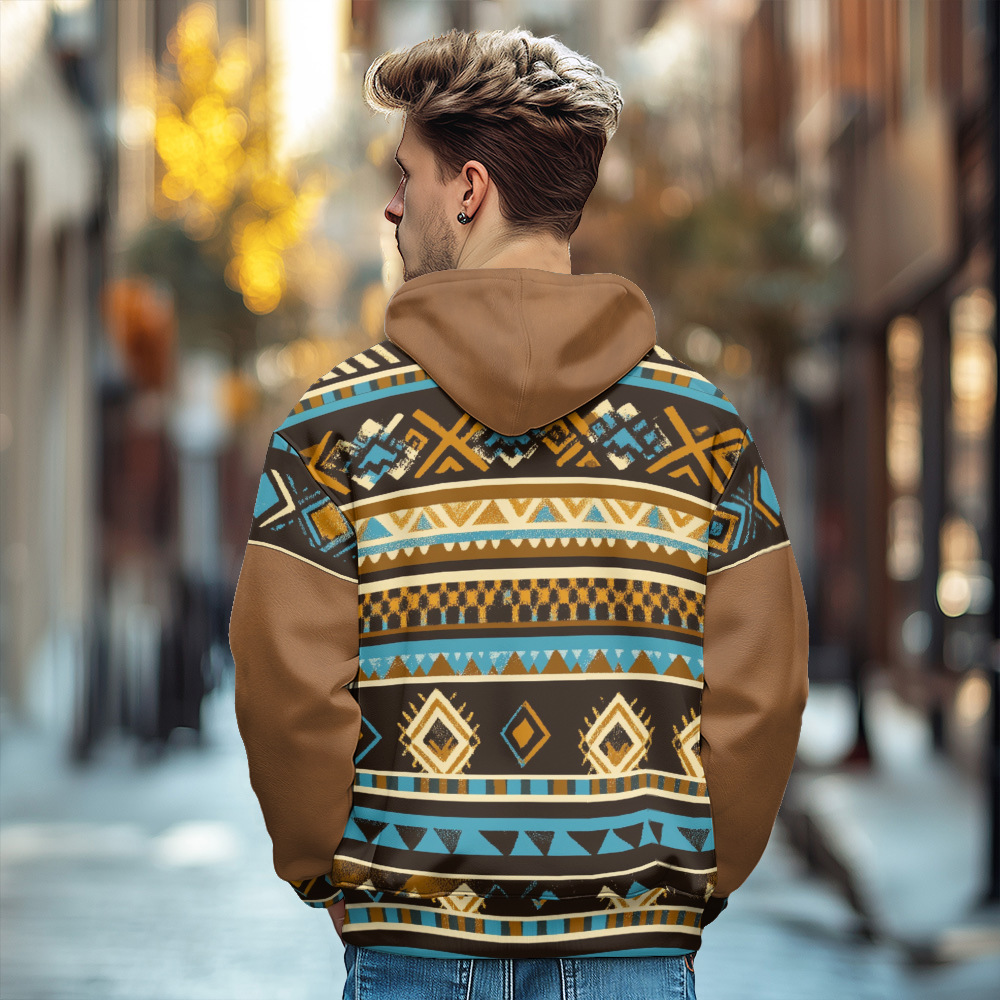 Giacca in cotone spesso con cappuccio e cerniera da uomo, stile europeo stampato, autunno/inverno 2024_voghion.com