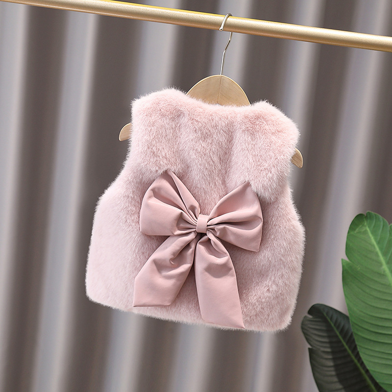 2026 Winter New Style Girls' High-End Floral Wool Sweater Vest Korean Style Vest with Bow on the Back