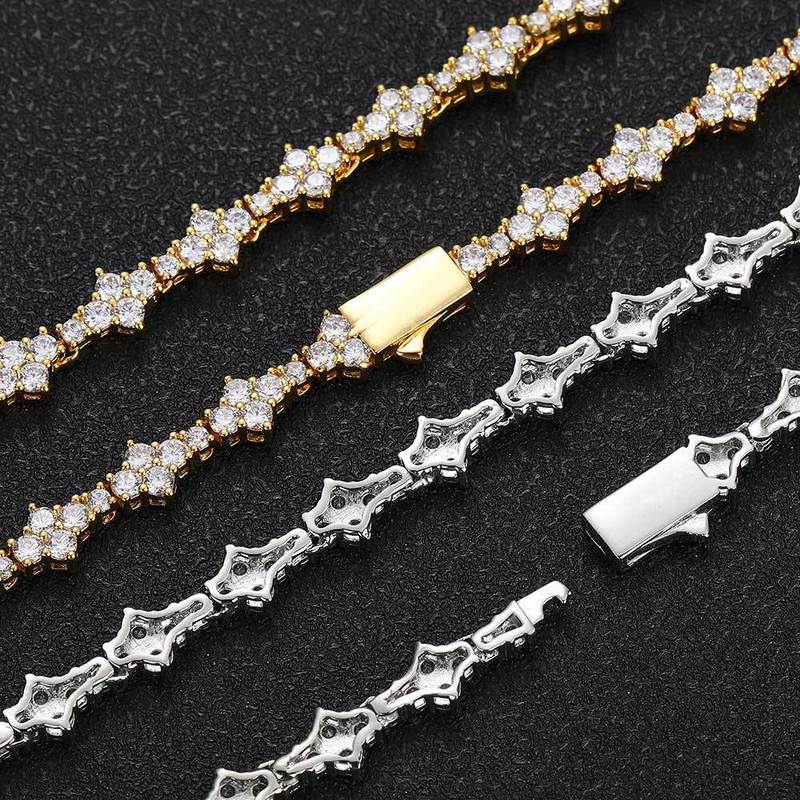クロスボーダー欧米ヒップホップメンズジュエリー、スプリングバックル付きエアプレーンテニスチェーン、ジルコンネックレスアクセサリー、女性用高級感|undefined
