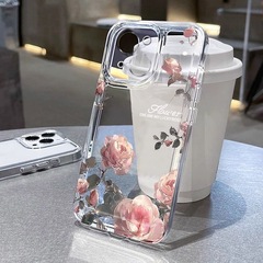 バラ柄のiPhoneケース、14Pro、16ProMax、iPhone17、透明、15、女の子向け、13対応