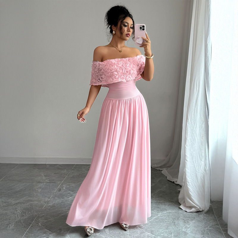 Cross-Border European and American Elegant Style Strapless High-End Long Dress Women's Clothing 2025 Autumn and Winter Amazon Independent Site