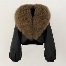 高级感短款2025冬季新款羽绒服女滩羊毛大毛领高端白鸭绒羽绒服女