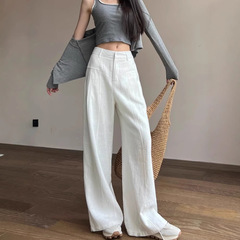 老钱风白色亚麻苎麻裤子女夏天薄款高级感垂感窄版冰丝棉麻阔腿裤