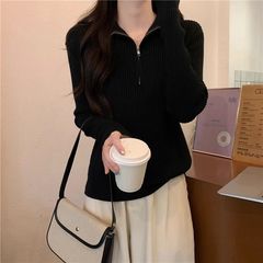 秋冬の新しい襟の長袖のニットの上着の洋風のフランスの高級感のファスナーのセーターの女性の下着