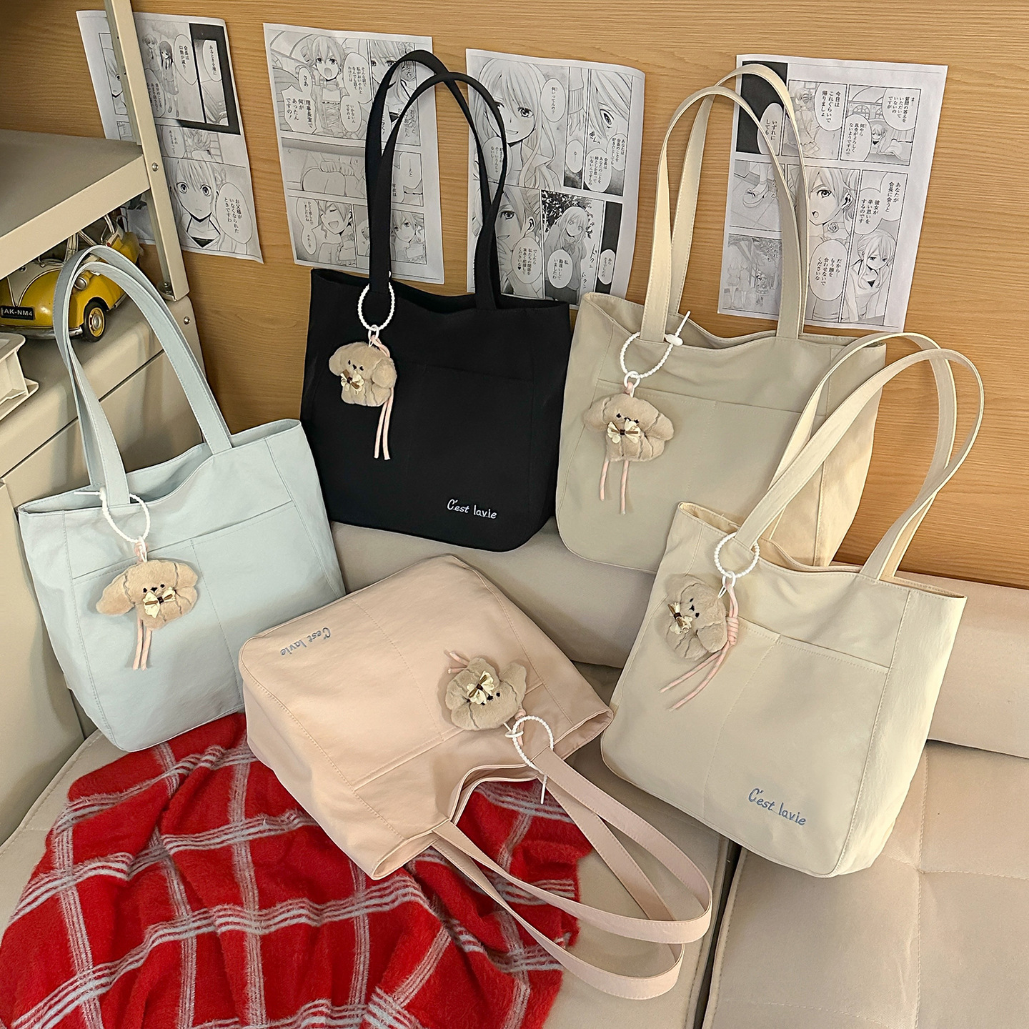 秋冬新款休闲单肩包女大容量手提布袋子大中学生补习包通勤布包