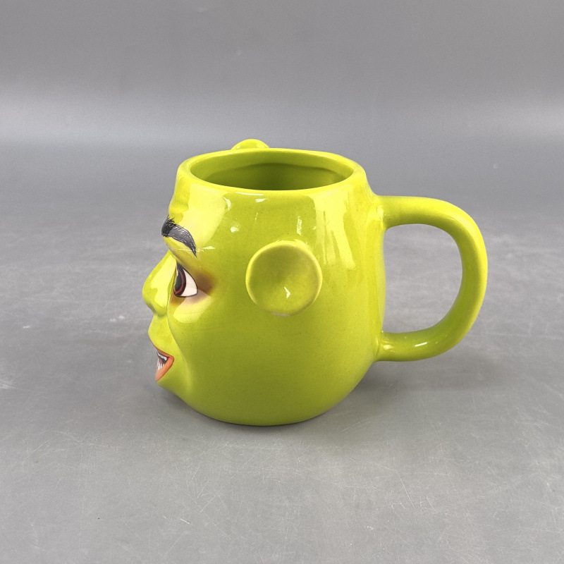Halloween fiesta de baile tazas de cerámica Shrek tazas máscaras animadas verdes adornos de cara completa hechos a mano