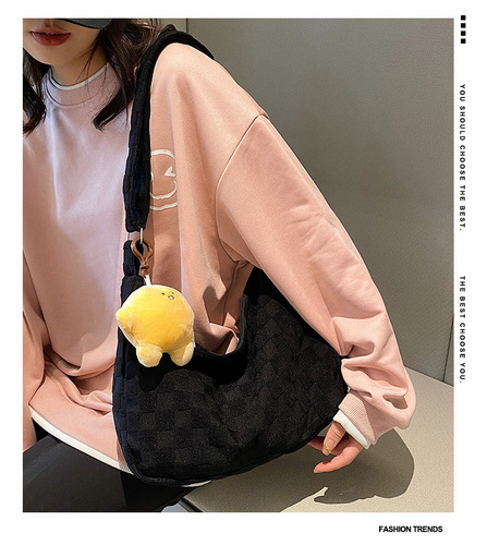  New Women's Personal Fashion Large Capacity Student Tutoring Towel Pattern Simple Matchable Single Shoulder Bag Trendy Slant