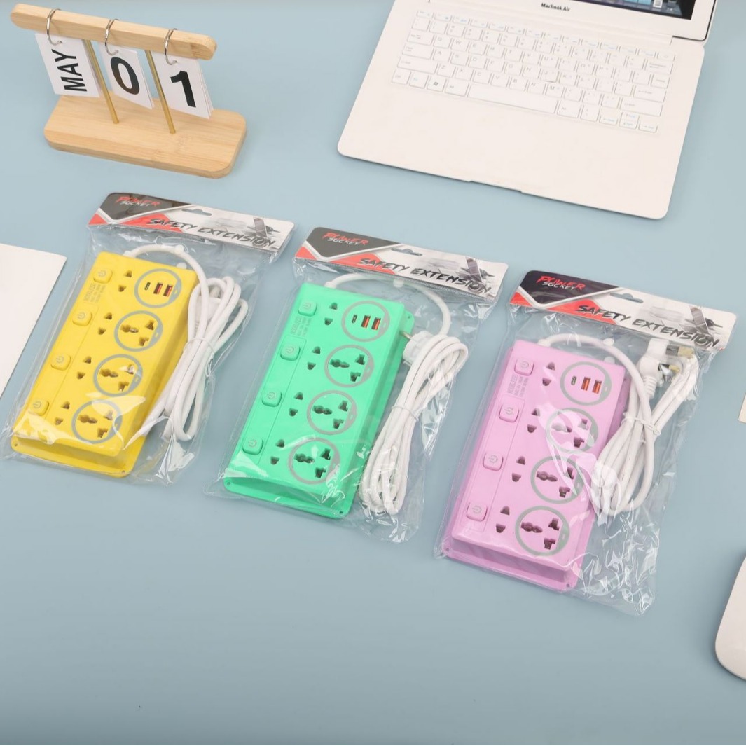 2USB+1PD智能多功能灰色圈圈彩色壳多位多孔插线板印度尼西亚缅甸