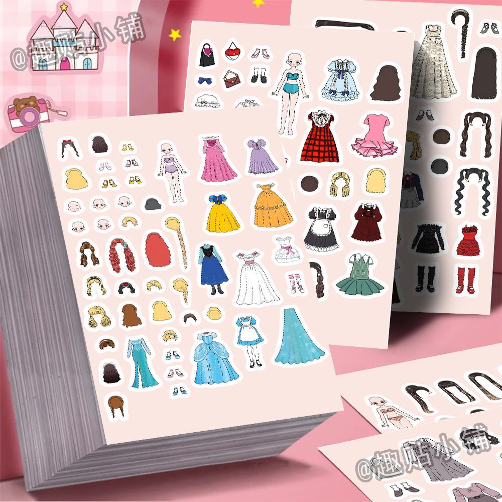 Muñeca princesa encantadora cambiando de vestir pegatinas hechas a mano niños divertidos rompecabezas libros tranquilos juguetes cuaderno DIY pegatinas