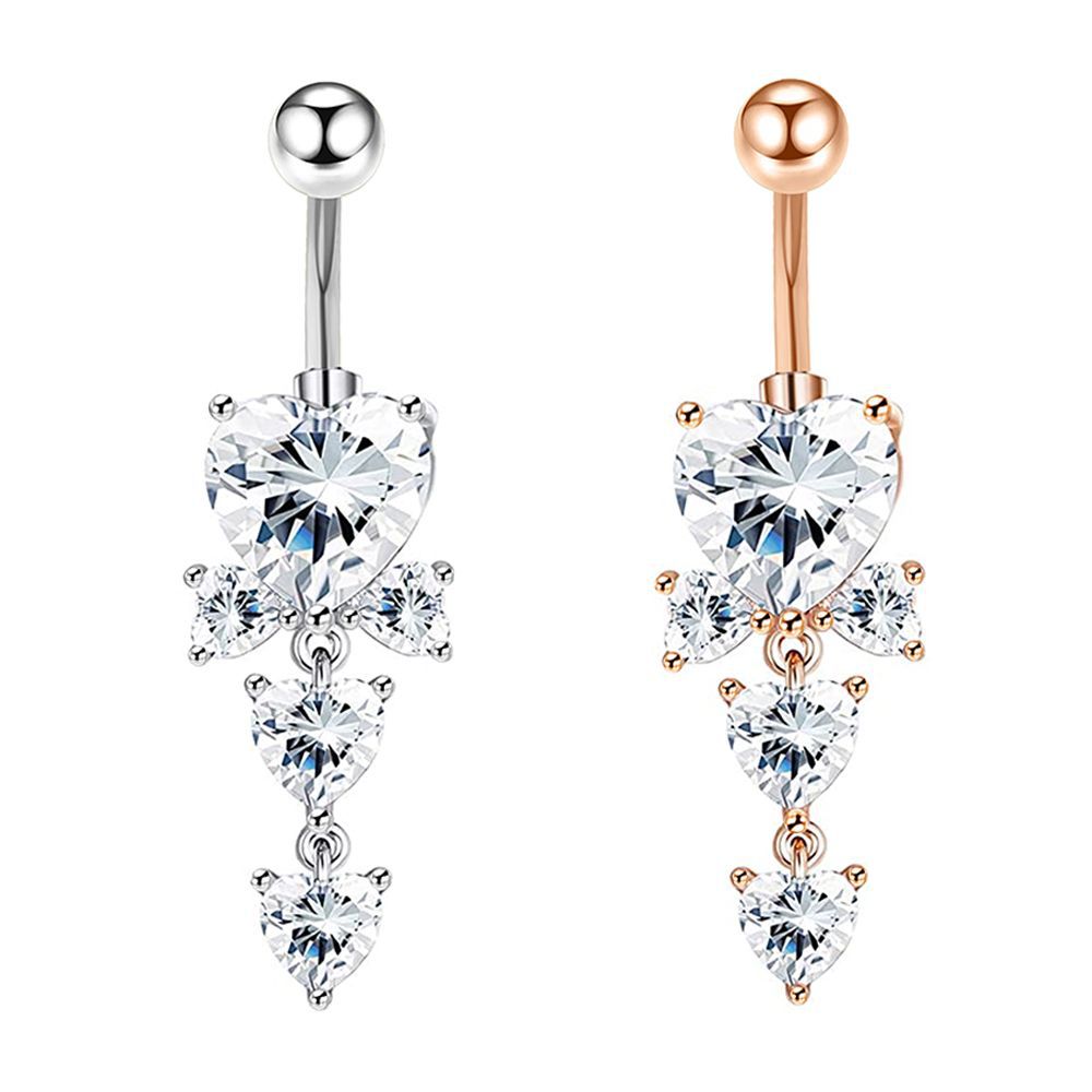 European American Fashion Double Love Inlay AAA Zircon Navel Ring Quality Belly Button Piercing Jewelry detail image 9